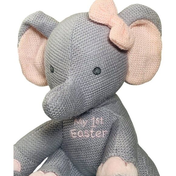 Dan Dee My First Easter Gray Pink Elephant Pink Bow Plush Stuffed Baby Lovey 8" - Picture 1 of 7